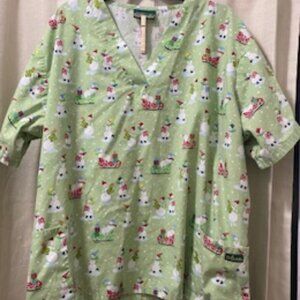 3X short sleeve holiday winter scrub top LIKE NEW